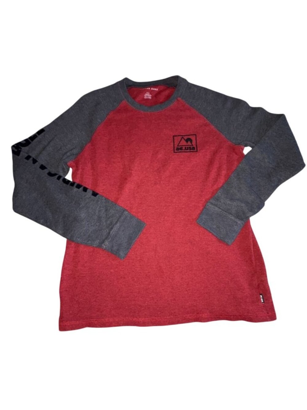 American Eagle Mens Waffle Knit Shirt-Red/Gray-Size Large-GUC